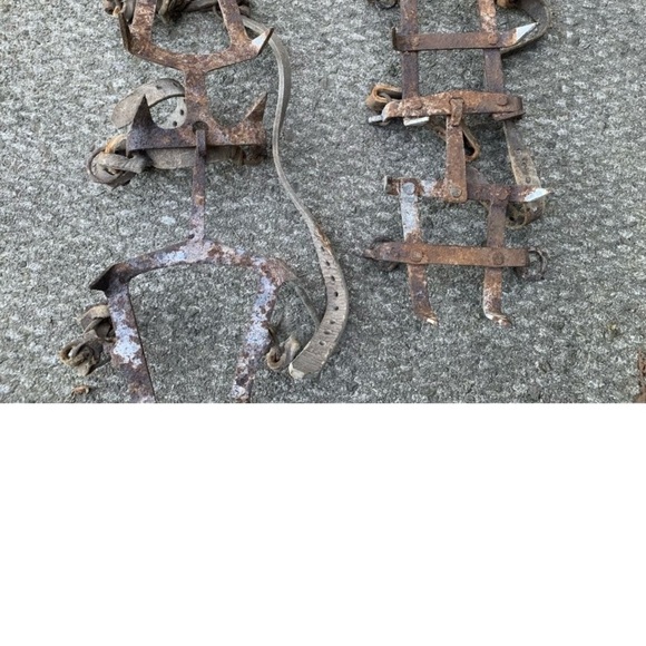 Vintage Pair Of Crampons Military Ice Cleats With Leather Strapping- Militaria - Picture 14 of 15